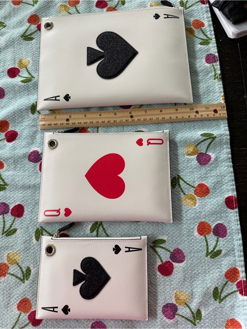 kate spade White Playing Card Trio Pouch Set with Black & Red Motifs - Picture 3 of 13